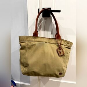Dooney & Bourke Tan Canvas Tote with Brown Leather Handles